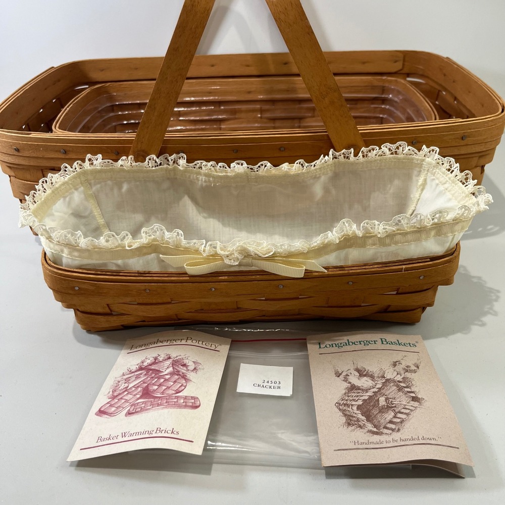 Vtg Longaberger Baskets Set 7 Piece Large Woven Wood Bread Warmers Farmhouse - Picture 2 of 8